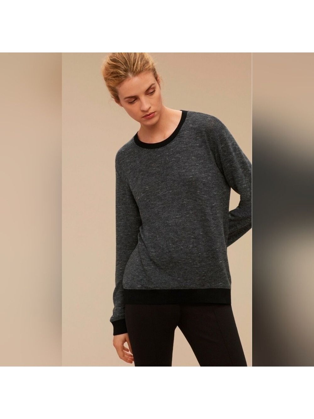 Wilfred/Aritzia Berri Charcoal and Black Crew Neck Wool Blend Sweater